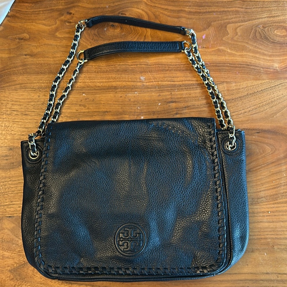 Tory Burch, Marion flap shoulder bag pebbled leather